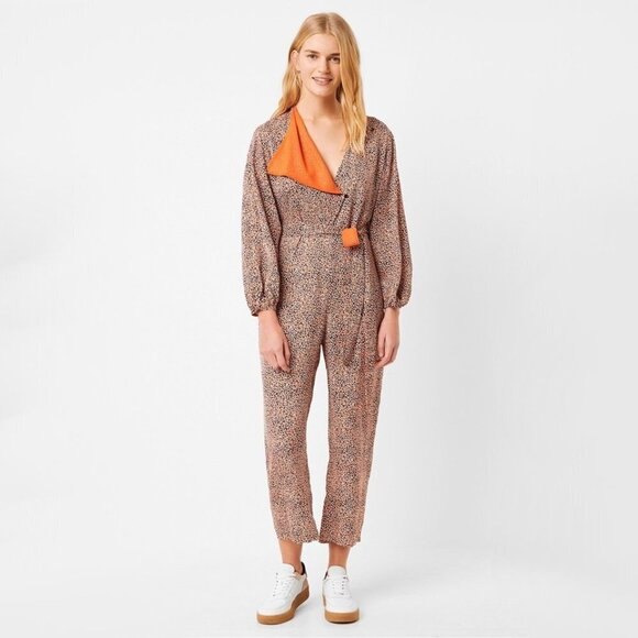 NWT French Connection orange, blue & white abstract spot print belted jumpsuit - Picture 2 of 12